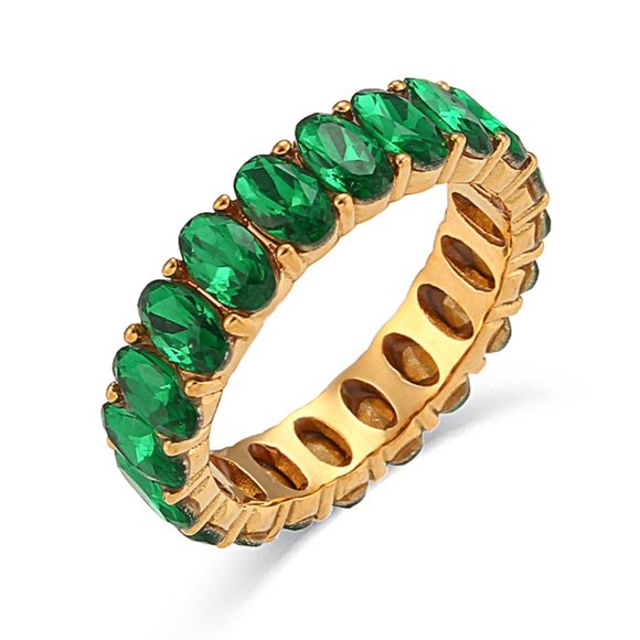 Boutique Jewelry - Vintage Emerald Green Baguette Oval Zircon Eternity Ring 18K Gold